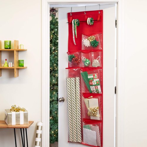 Honey-Can-Do Over-The-Door Wrap Organizer - Space-Saving Design | Holds Up to 40 lbs, Red