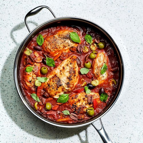 HexClad Hybrid Nonstick Deep Sauté Pan - 5.5-Quart with Glass Lid & Stay-Cool Handle | Oven-Safe & Induction Ready