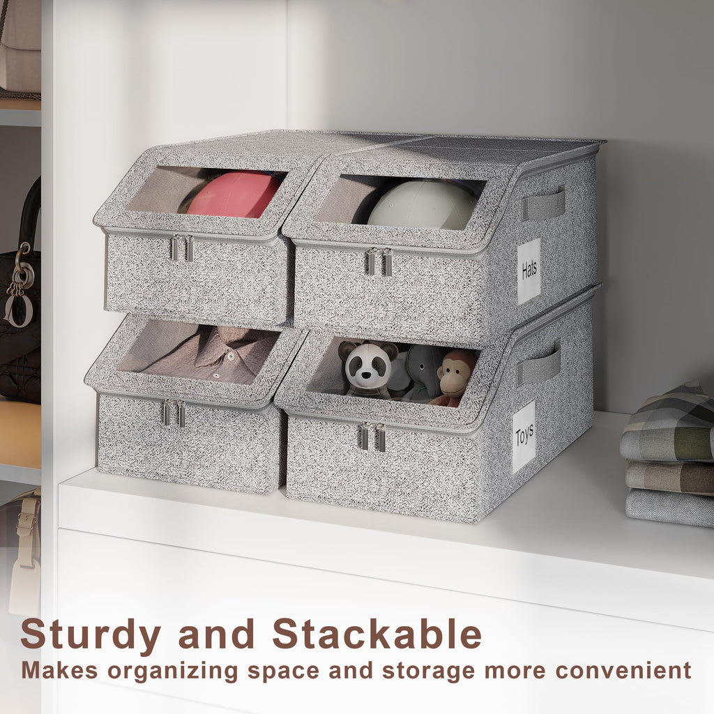 WYZJC 4 PCS Hat Organizer for Baseball Caps, Multi Functional Storage Box (Accommodates 48 Hats) with Visible Window and Zipper - Gray