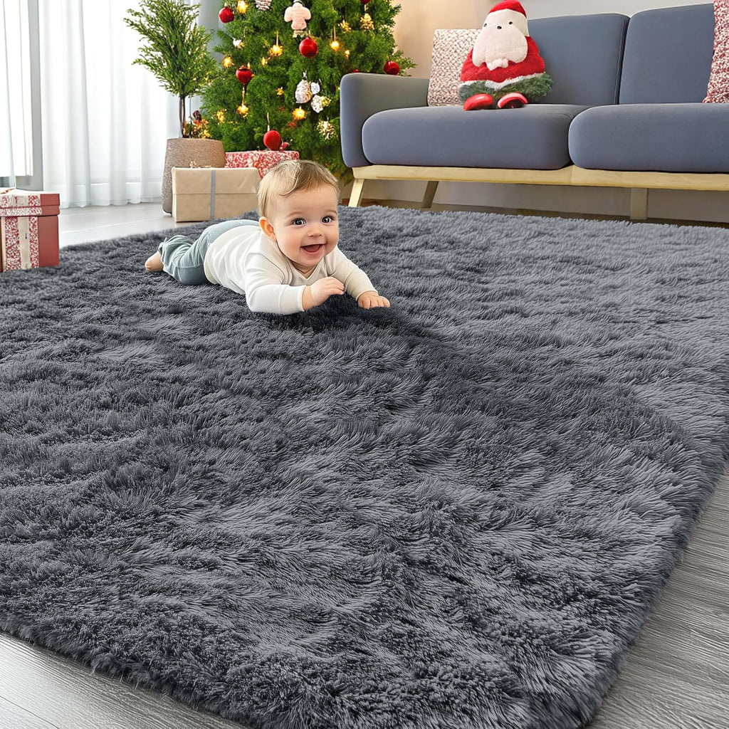 OLANLY Large Area Rug - Soft, Fluffy Shaggy Carpet for Living Room & Bedroom | 5x11 ft, Grey
