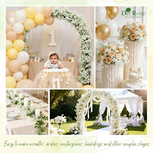 Der Rose 18Pcs Babys Breath Artificial Flowers Faux Gypsophila Stems, Real Touch Silk Fake White Babys Breath Flowers Artificial Bulk for DIY Wedding Table Centerpieces Home Party Decorations