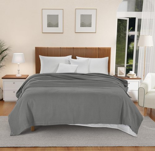 LANE LINEN Queen Size Cotton Blanket - 100% Soft Herringbone Weave for All Seasons | Oeko-TEX Certified - Grey (90"x90")