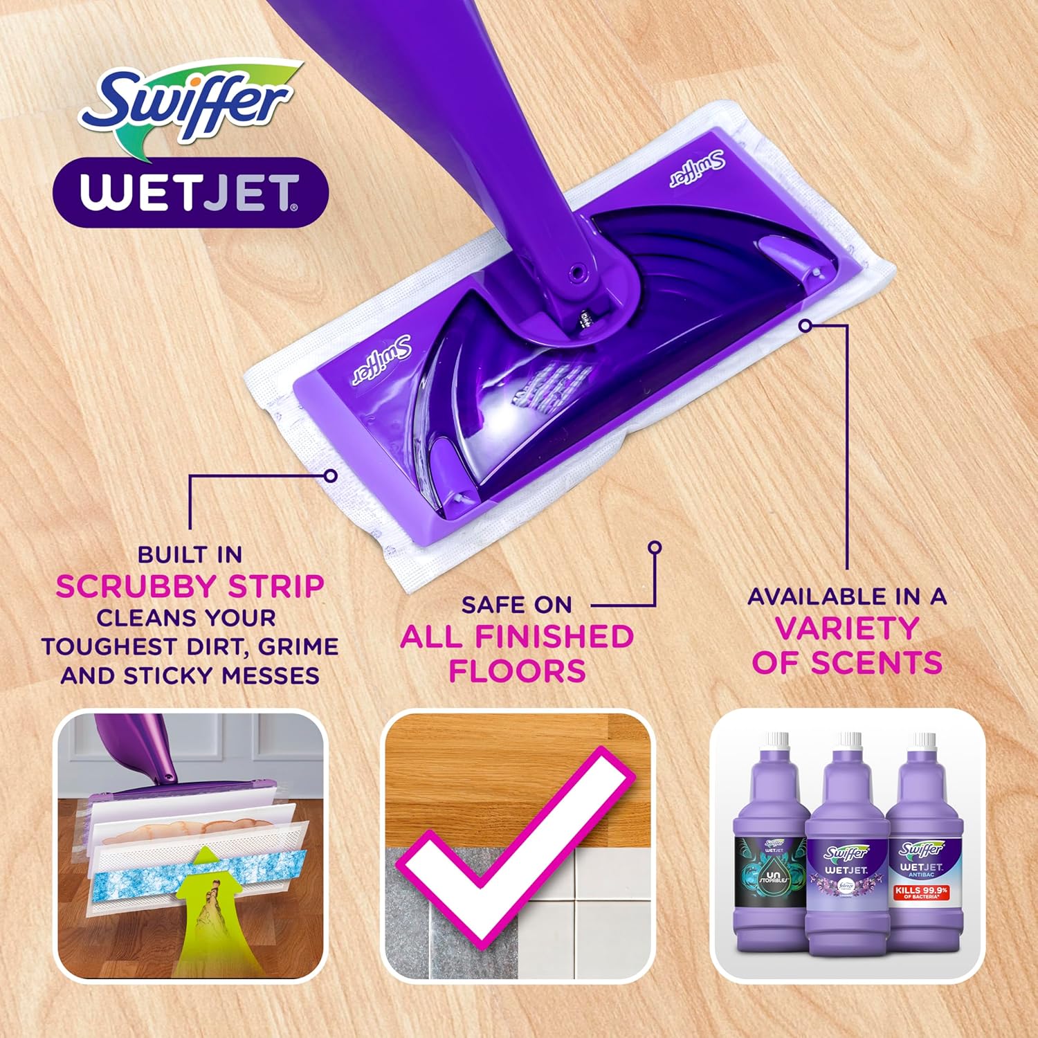 Swiffer WetJet Floor Spray Mop Cleaner Starter Kit - Includes Power Mop, 10 Pads & Solution