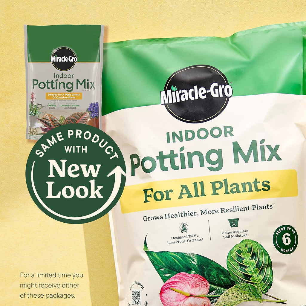 Miracle-Gro Indoor Potting Mix - Perfect Blend for Houseplants | Feeds for 6 Months, 6 qt., 2-Pack