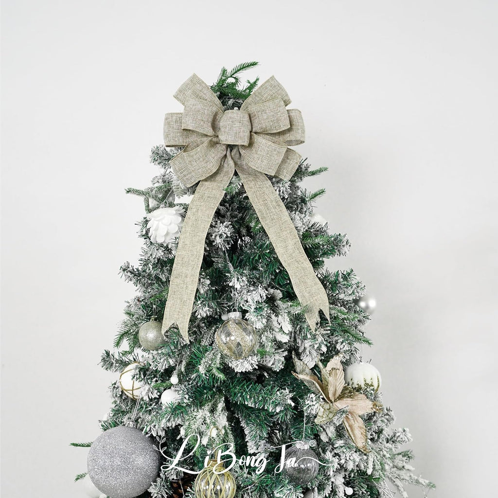Regine Switzerland 13-Inch Burlap Wired Ribbon Bow - Rustic Christmas Tree Topper & Gift Decoration