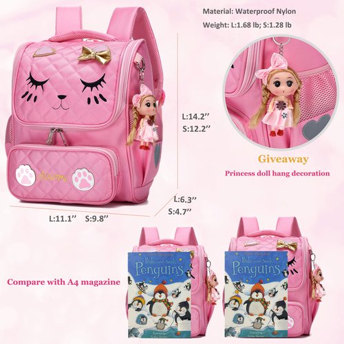 AO ALI VICTORY Girls Backpacks, Waterproof Cute Backpack for Kids Toddler Girl Preschool Bookbags Elementary School Bags (Small, A-Pink)