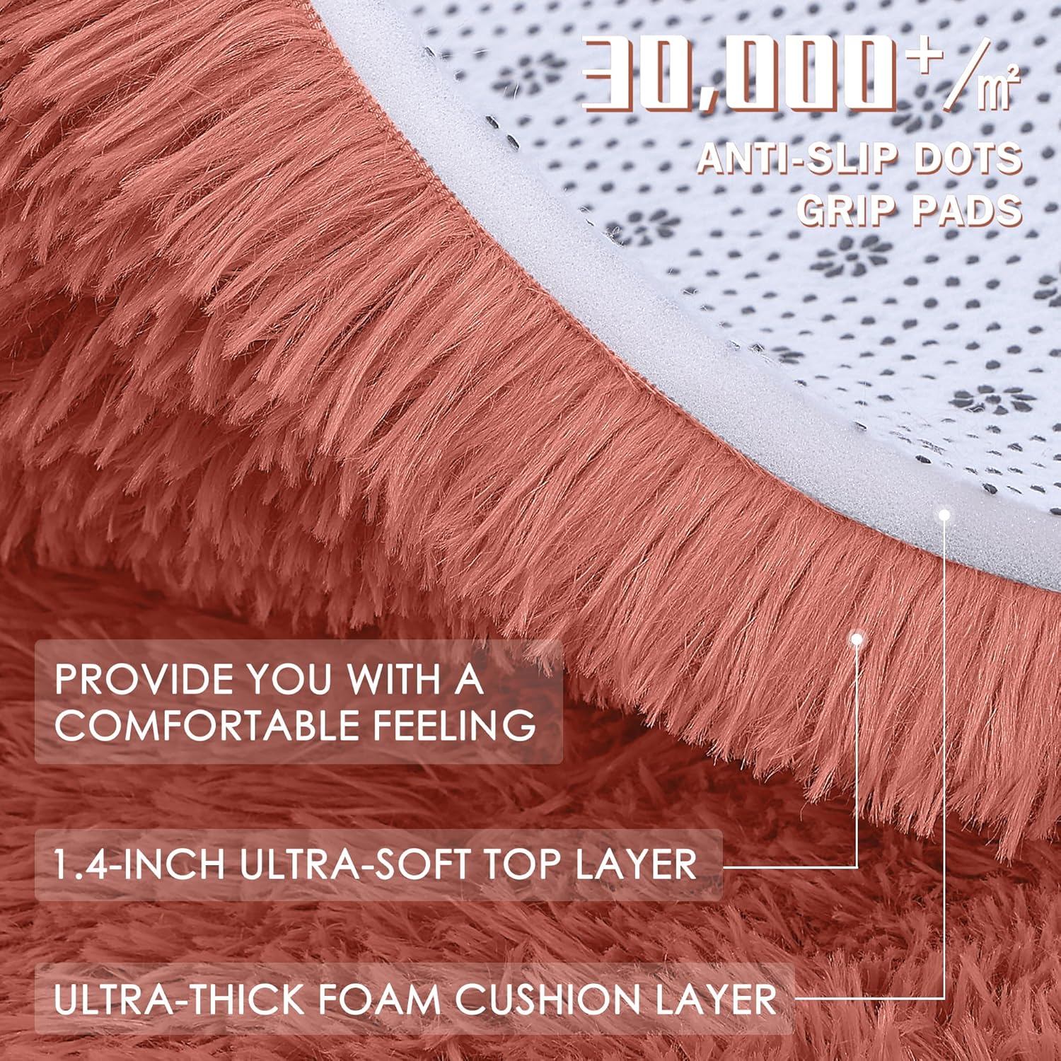 OLANLY Large Area Rug - Soft Fluffy Shaggy Carpet for Living Room & Bedroom | 6x9 ft, Rust Red