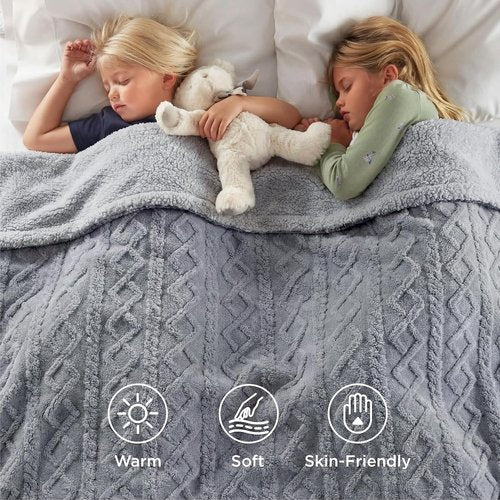 Bedsure Sherpa Fleece Throw Blanket - Fluffy & Cozy Cable Jacquard Design, Grey, 50x60 Inches | Perfect Gift for Mom