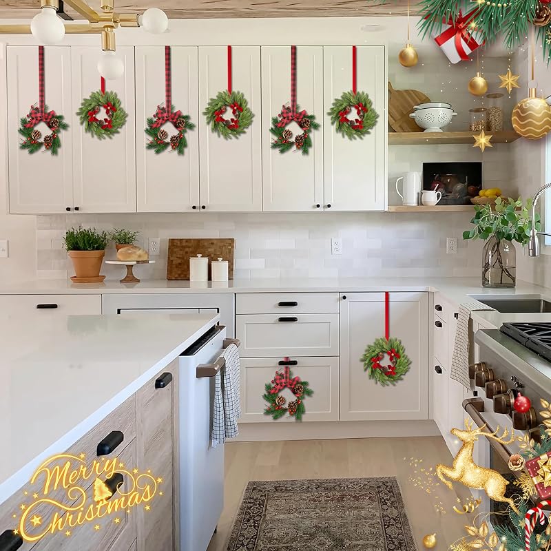 12-Pack Mini Christmas Wreaths for Cabinets and Decor