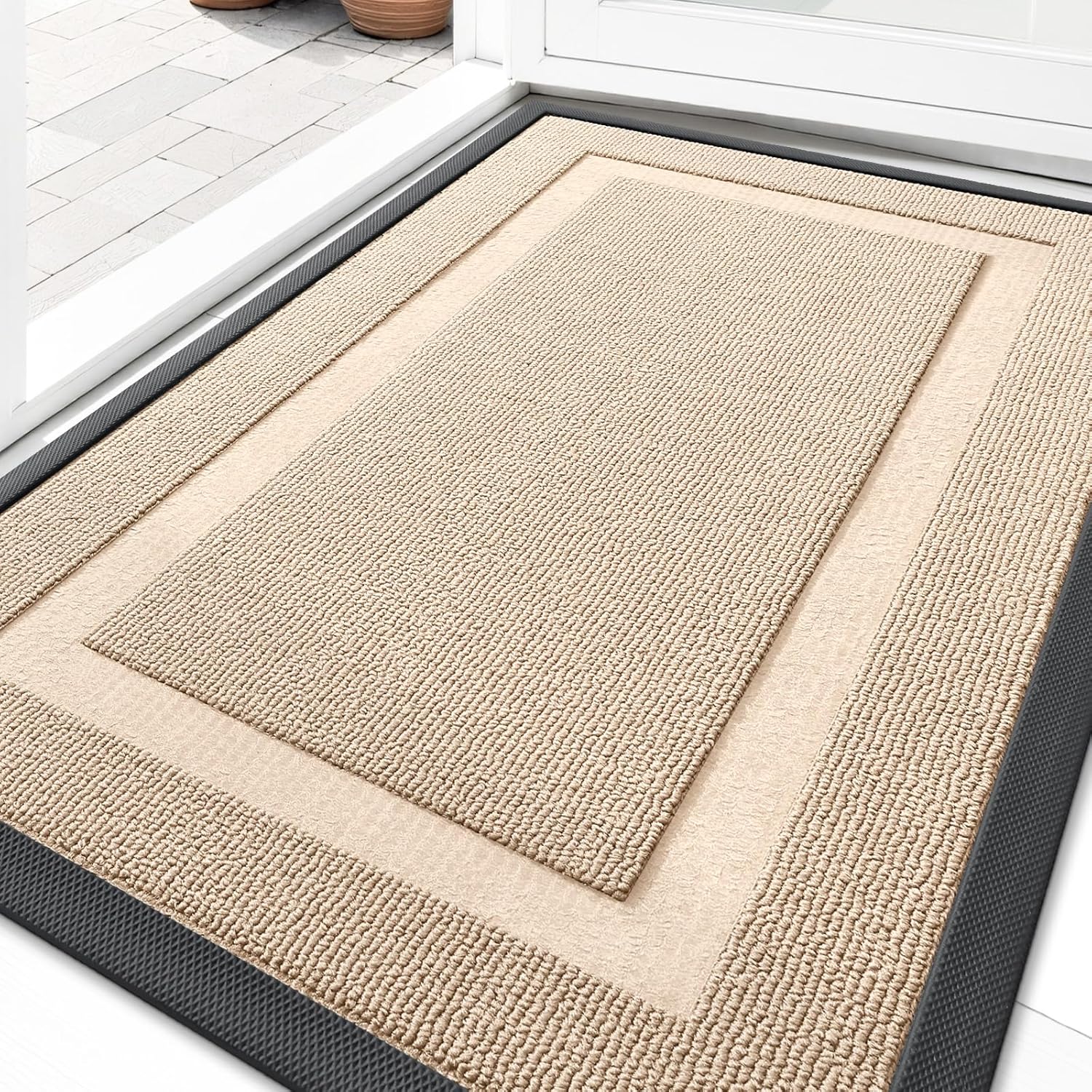 OLANLY Waterproof Front Door Mat - All-Season Indoor/Outdoor Doormat | Sturdy Natural Rubber, Easy Clean, 29.5x17 Off-White