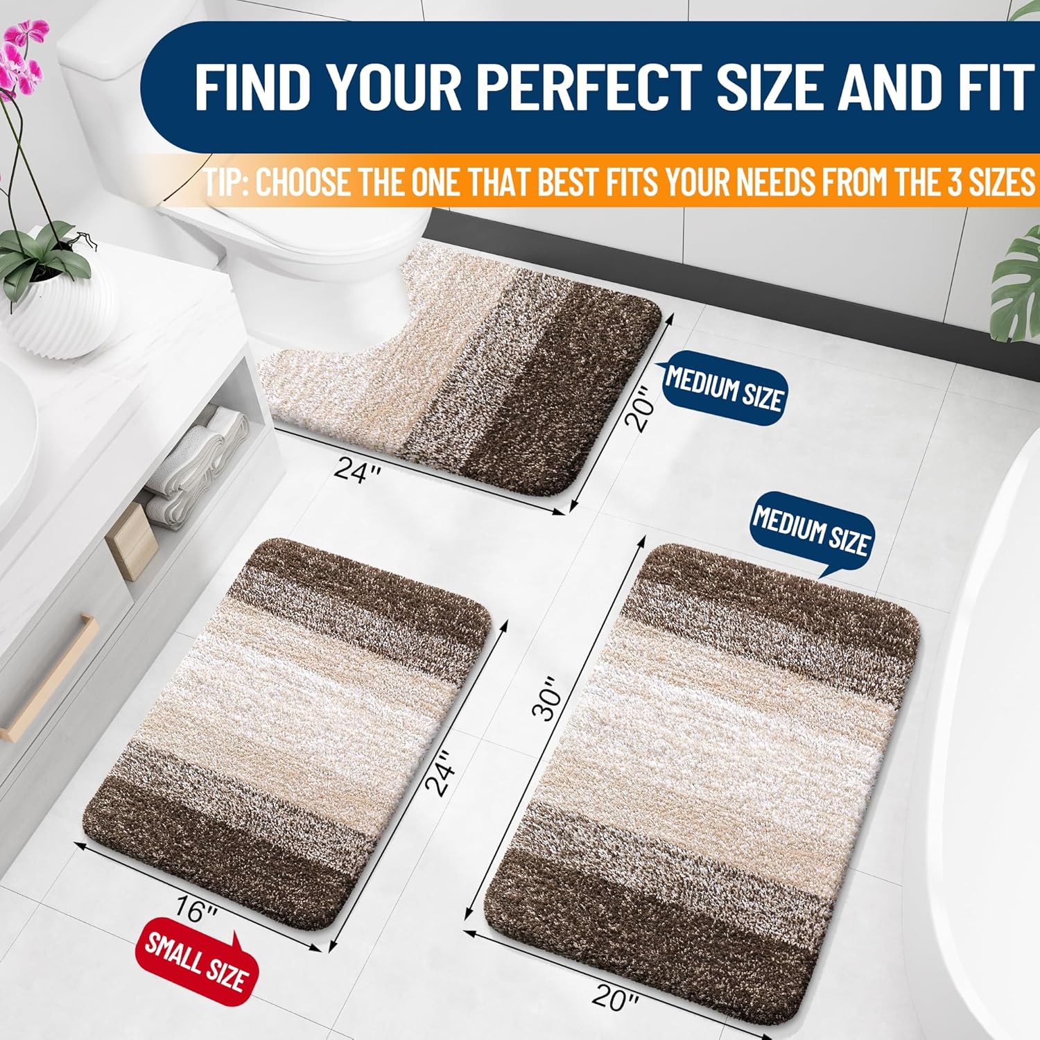 OLANLY Large Bathroom Rugs - Extra Soft Microfiber Mat 45x27 | Quick Dry, Washable, Rubber Backing, Light Brown
