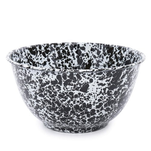 Crow Canyon Home Enamelware Salad Bowl, 5 quart, Black/White Splatter
