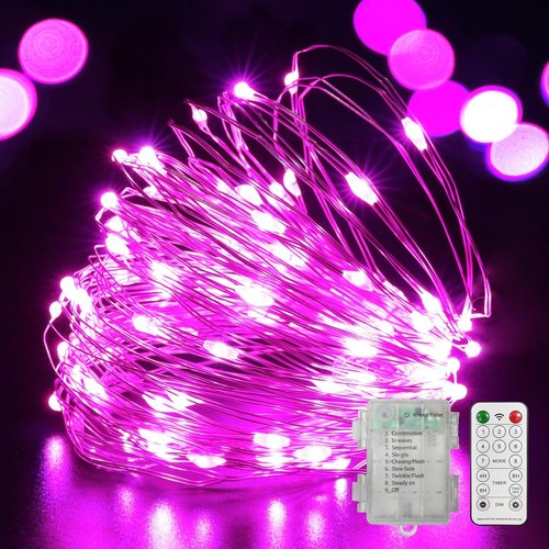 LAMPHOME 100 LED Pink Valentine Lights - Battery Operated Fairy String Lights with Remote & Timer for Indoor Decor
