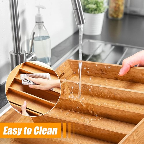 Bellsal Bamboo Silverware Organizer - Expandable Kitchen Drawer Utensil Holder | Cutlery Tray for Home Use