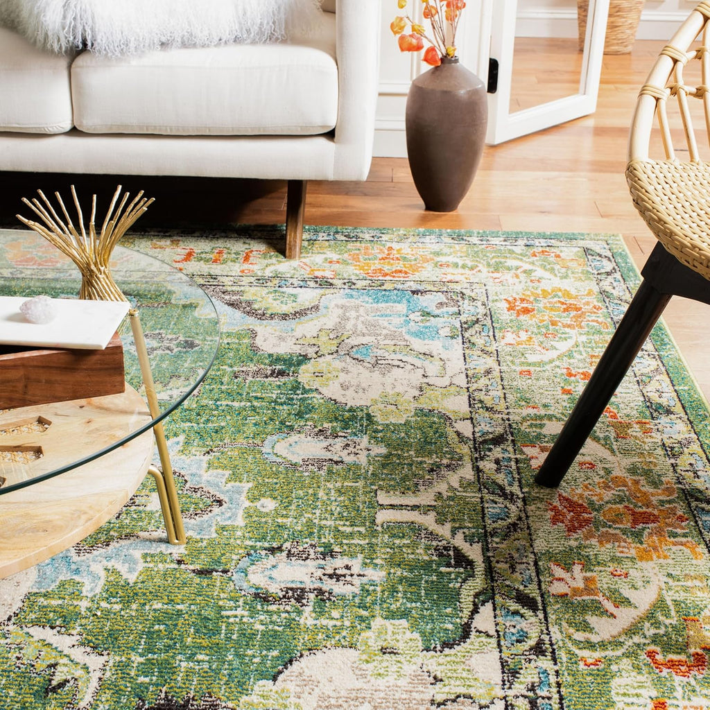 SAFAVIEH Monaco Collection Area Rug - 8' x 10', Forest Green & Light Blue, Boho Medallion Design | Non-Shedding & Easy Care for High Traffic Areas