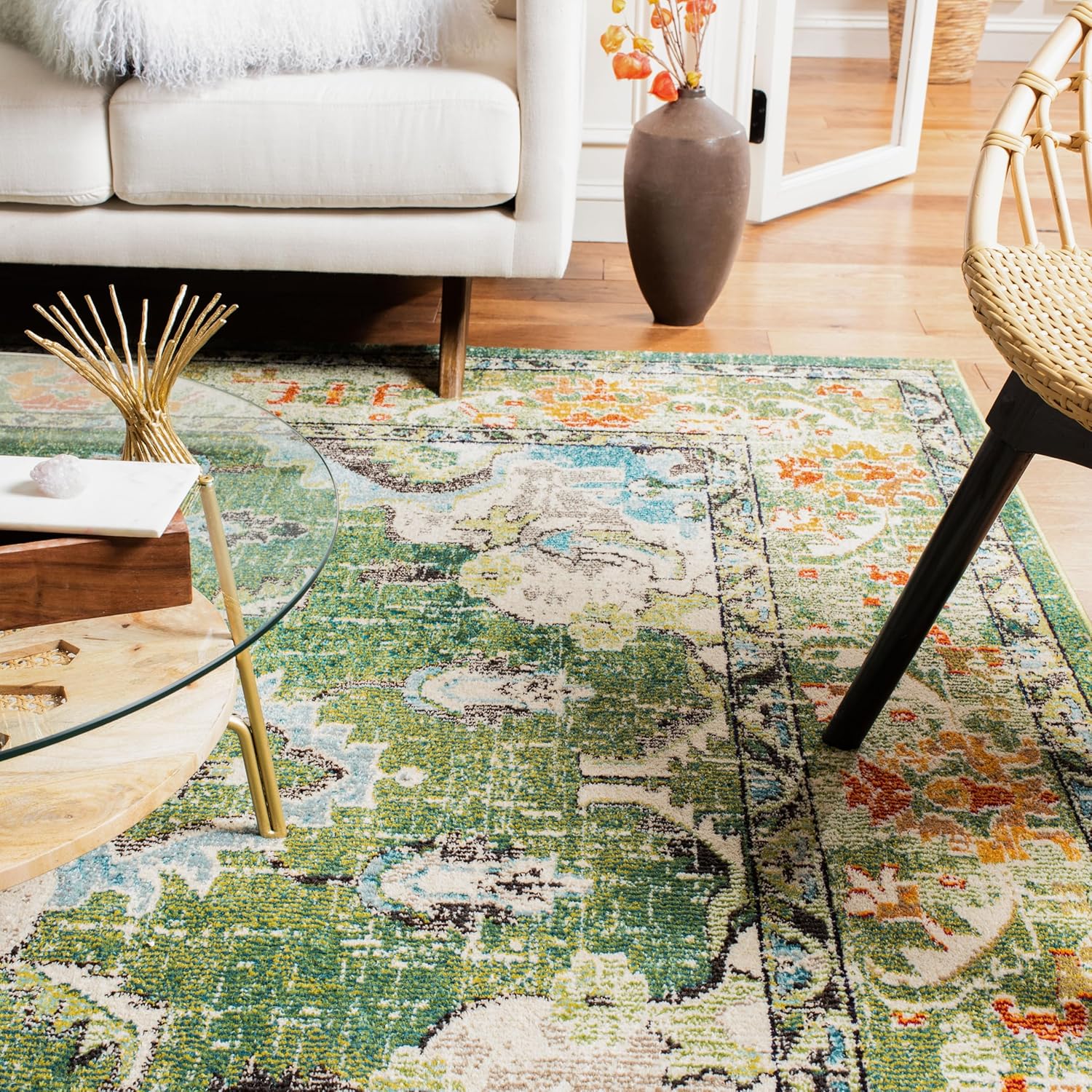 SAFAVIEH Monaco Collection Area Rug - 8' x 10', Forest Green & Light Blue, Boho Medallion Design | Non-Shedding & Easy Care for High Traffic Areas