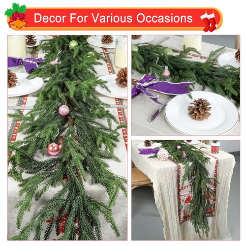 Artgar 5 Ft Pine Garland - Real Touch Pine Garland - Artificial Greenery Christmas Garlands - Green Cedar Garlands for Mantel Staircase Tabletop Home Indoor Outdoor Winter Christmas Decor