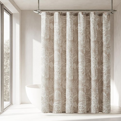 Lush Decor Bali Tropical Leaves Shower Curtain Single 72" W x 72" L Neutral - Tropical Bathroom - Brown Bath Curtain -Coastal Decor