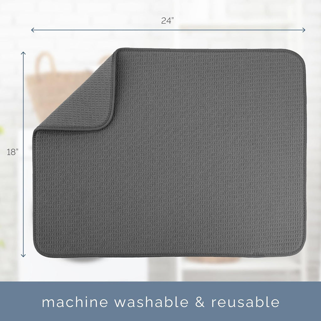 S&T INC. XL Dish Drying Mat - Absorbent Microfiber Kitchen Counter Pad | 18” x 24” | Charcoal