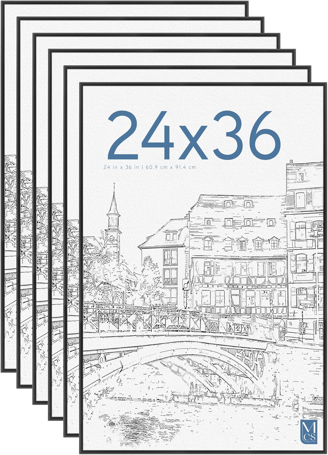 MCS Original Poster Frame - 24x36 Black Lightweight Vertical & Horizontal Wall Hanging | 6-Pack for Art Prints
