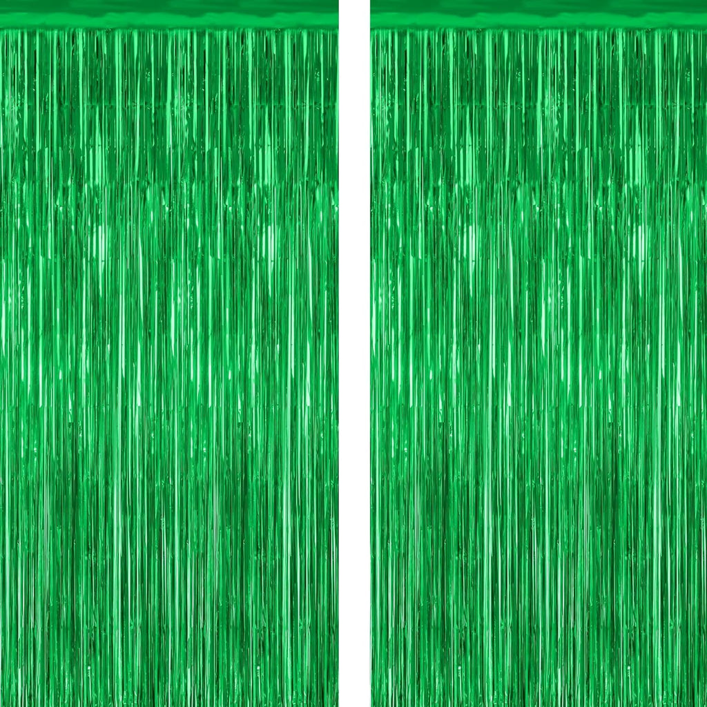 Regine Switzerland Tinsel Backdrop - 2 Pack Green Metallic Curtains for St. Patrick's Day Party | 3.28FT x 7.05FT