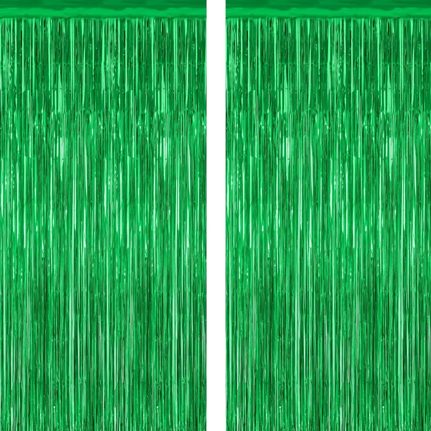 Regine Switzerland Tinsel Backdrop - 2 Pack Green Metallic Curtains for St. Patrick's Day Party | 3.28FT x 7.05FT