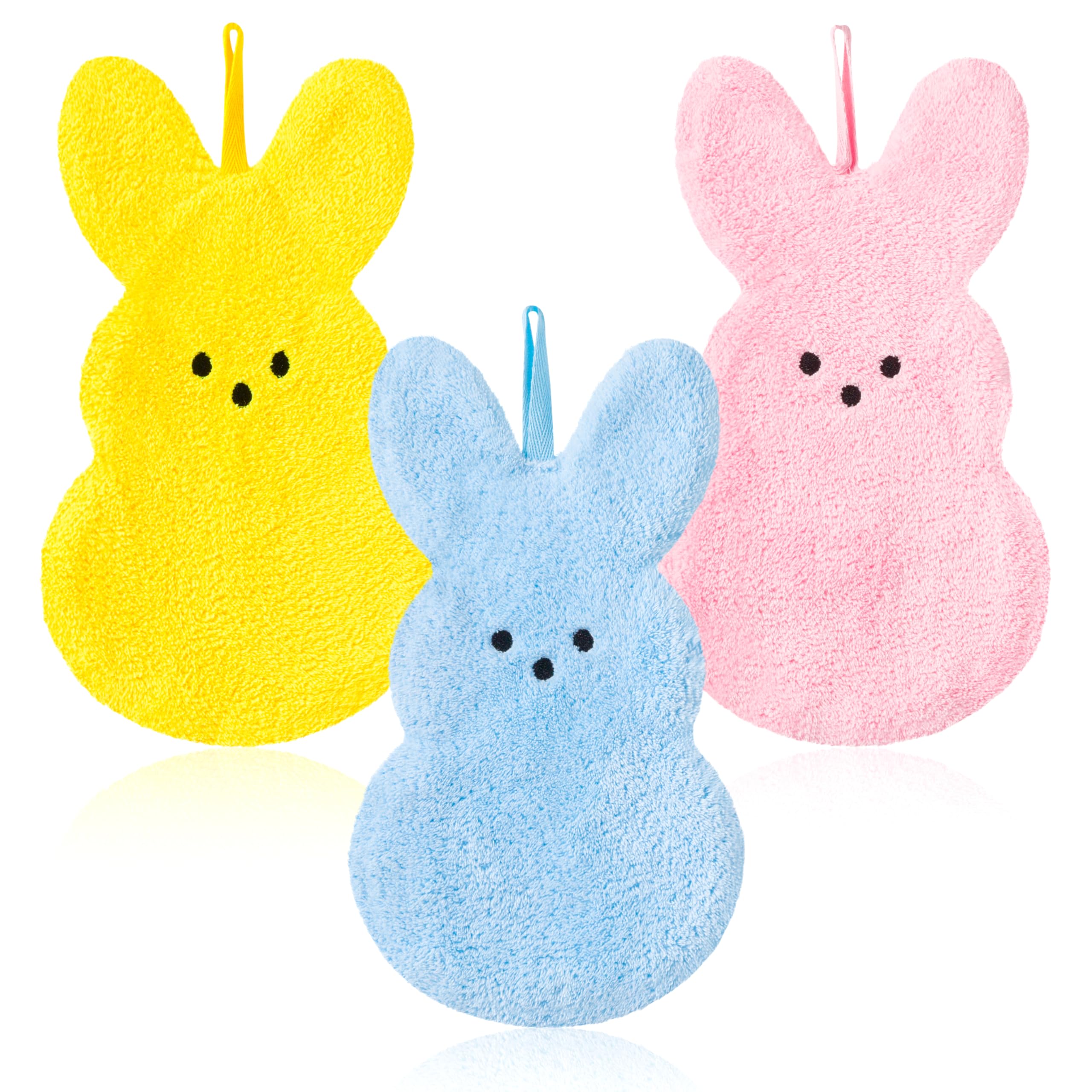 R HORSE 3Pcs Easter Kitchen Towel, Cartoon Rabbit Soft Thick Dish Cloth, Bunny Hand Towel for Bathroom, Easter Bunny Decoration Hand Drying Tea Cloth for Cooking Baking Cleaning Spring
