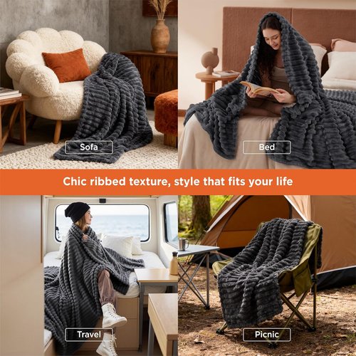 Bedsure Grey Fleece Throw Blanket - Super Soft Cozy Couch Blanket | Perfect for Women & Girls, 50x60 Inches