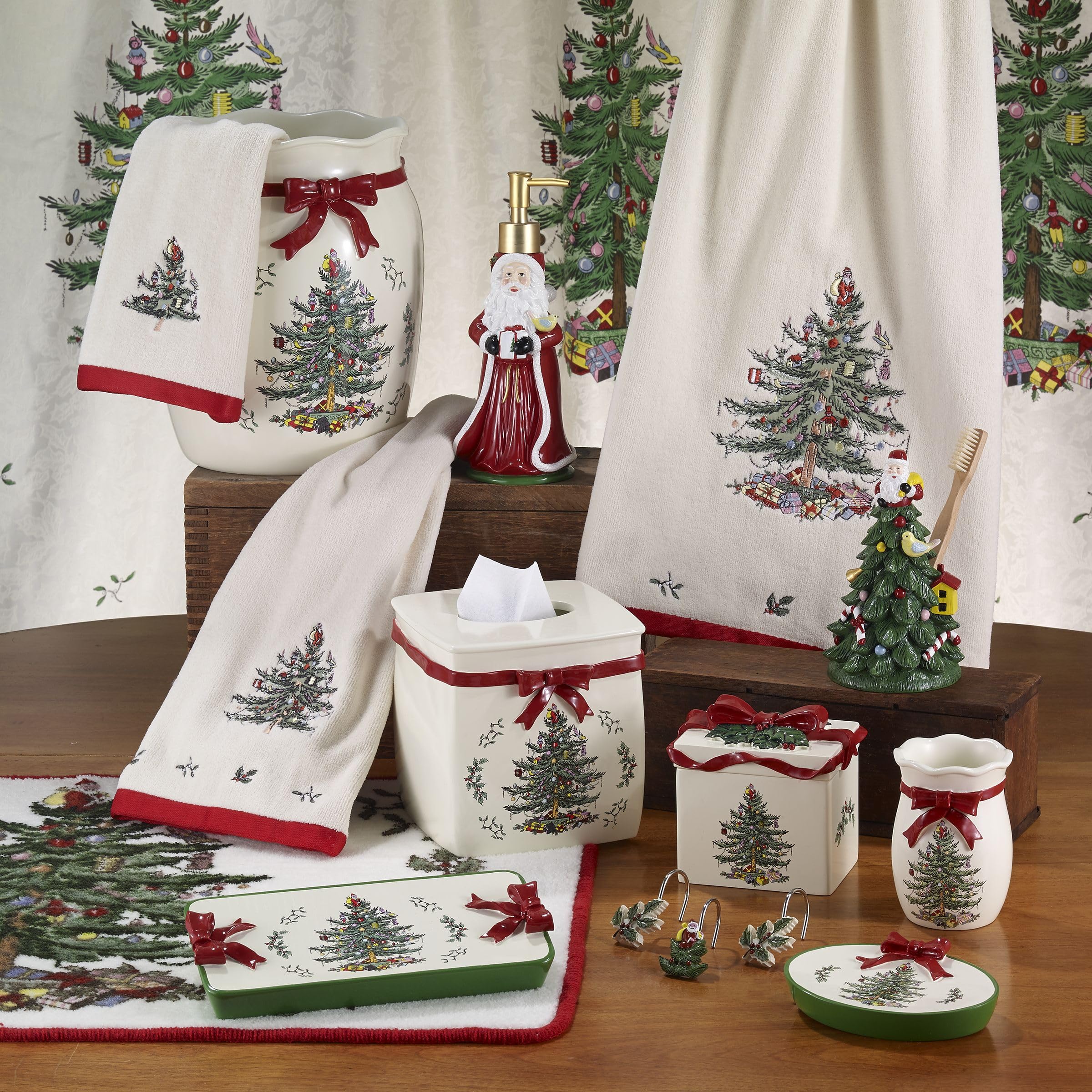 Spode - Hand Towel, Soft & Absorbent Cotton, Holiday Bathroom Decor Christmas Tree Collection