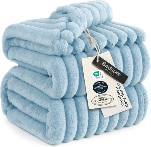 Bedsure GentleSoft Blue Blanket - Cozy California King Size Fleece Throw, 102x96 Inches, Perfect Gift for Women