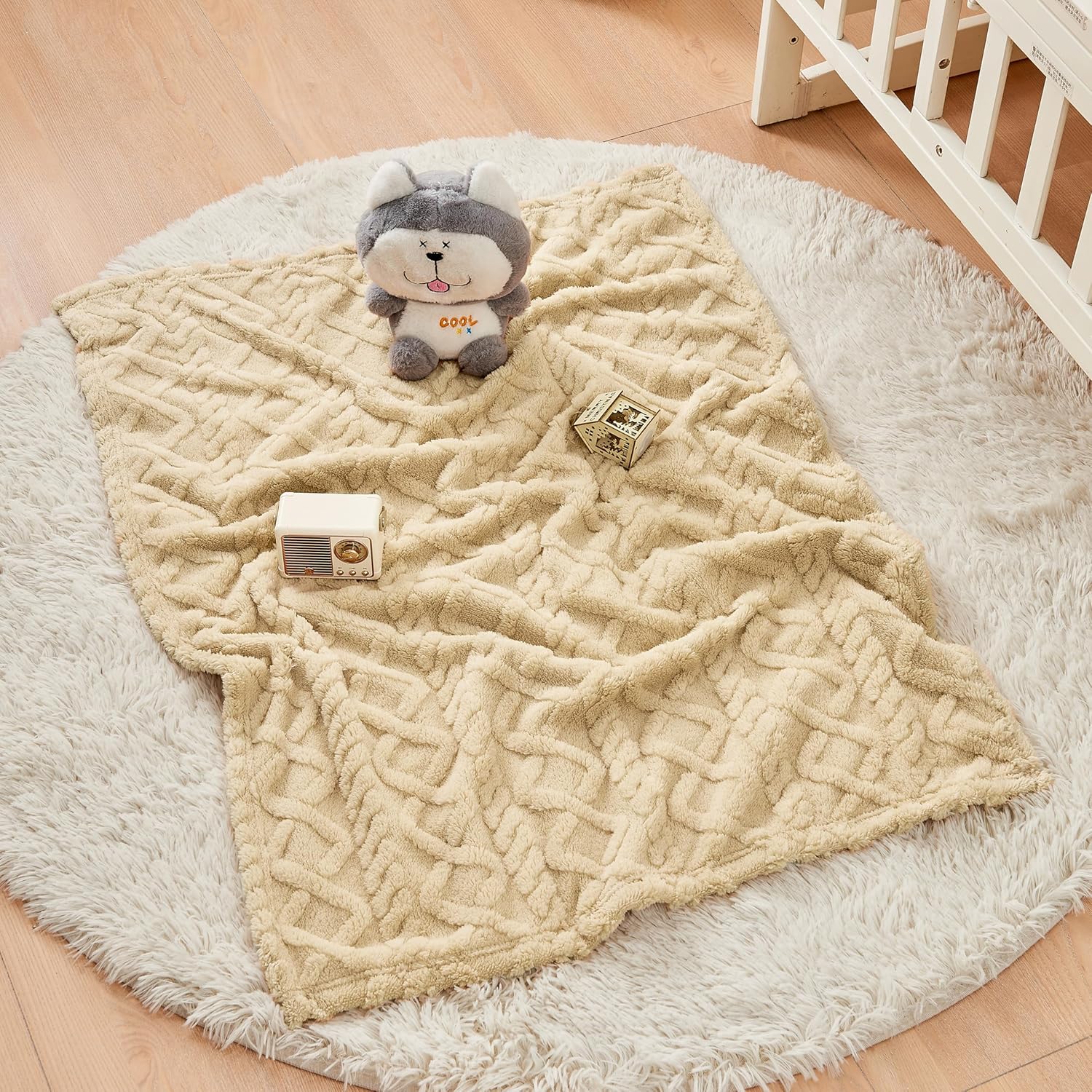 Sherpa Fleece Baby Blanket - Ultra Soft & Fluffy Premium Infant Blanket for Crib/Stroller | 30”×40” (Khaki)