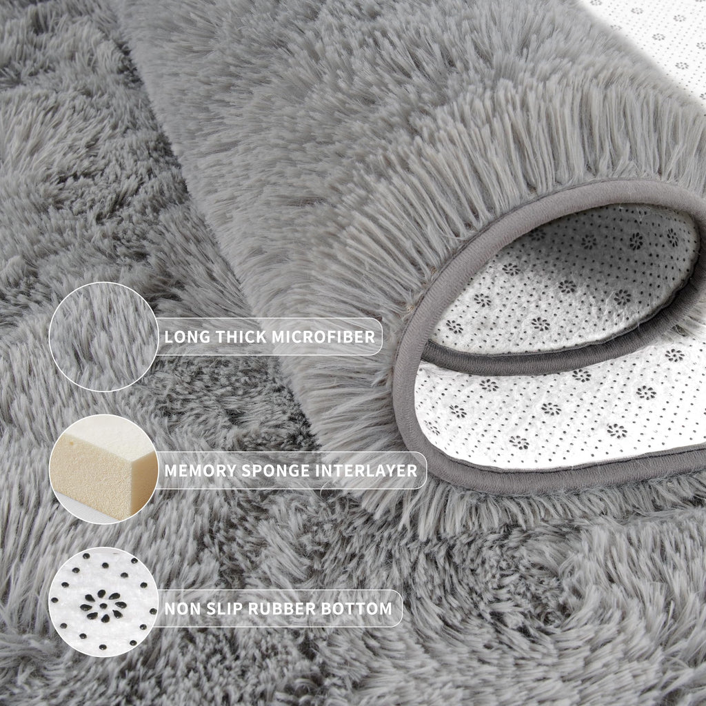 Tepook Fluffy Large Rugs for Living Room, Shag Area Rug 6x9 Soft Carpet for Bedroom, Modern Shaggy Rug for Kids Boys Girls, Plush Indoor Nursery Home Decor Rug with Non-Slip Bottom, Grey, 6 X 9 Feet