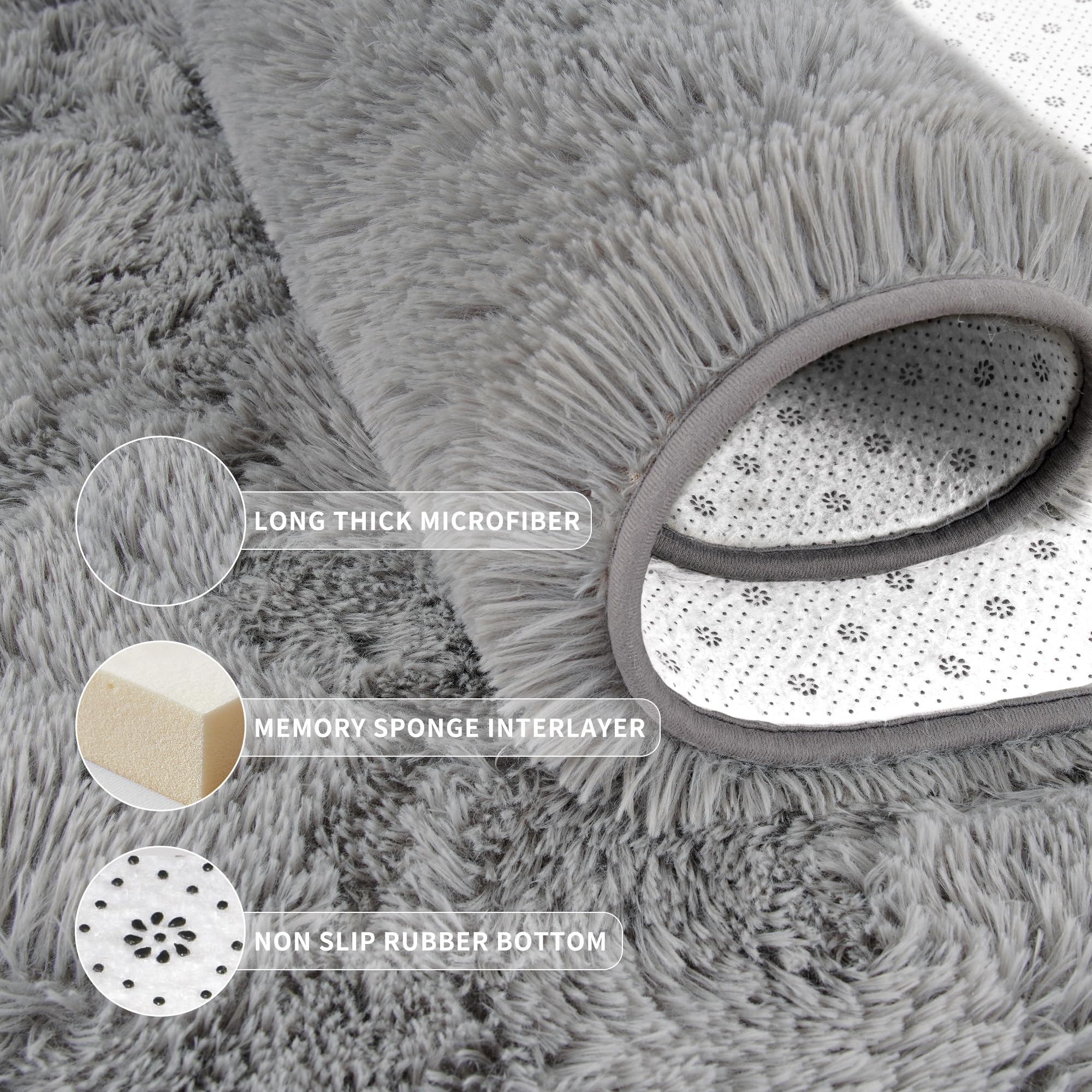 Tepook Fluffy Large Rugs for Living Room, Shag Area Rug 6x9 Soft Carpet for Bedroom, Modern Shaggy Rug for Kids Boys Girls, Plush Indoor Nursery Home Decor Rug with Non-Slip Bottom, Grey, 6 X 9 Feet