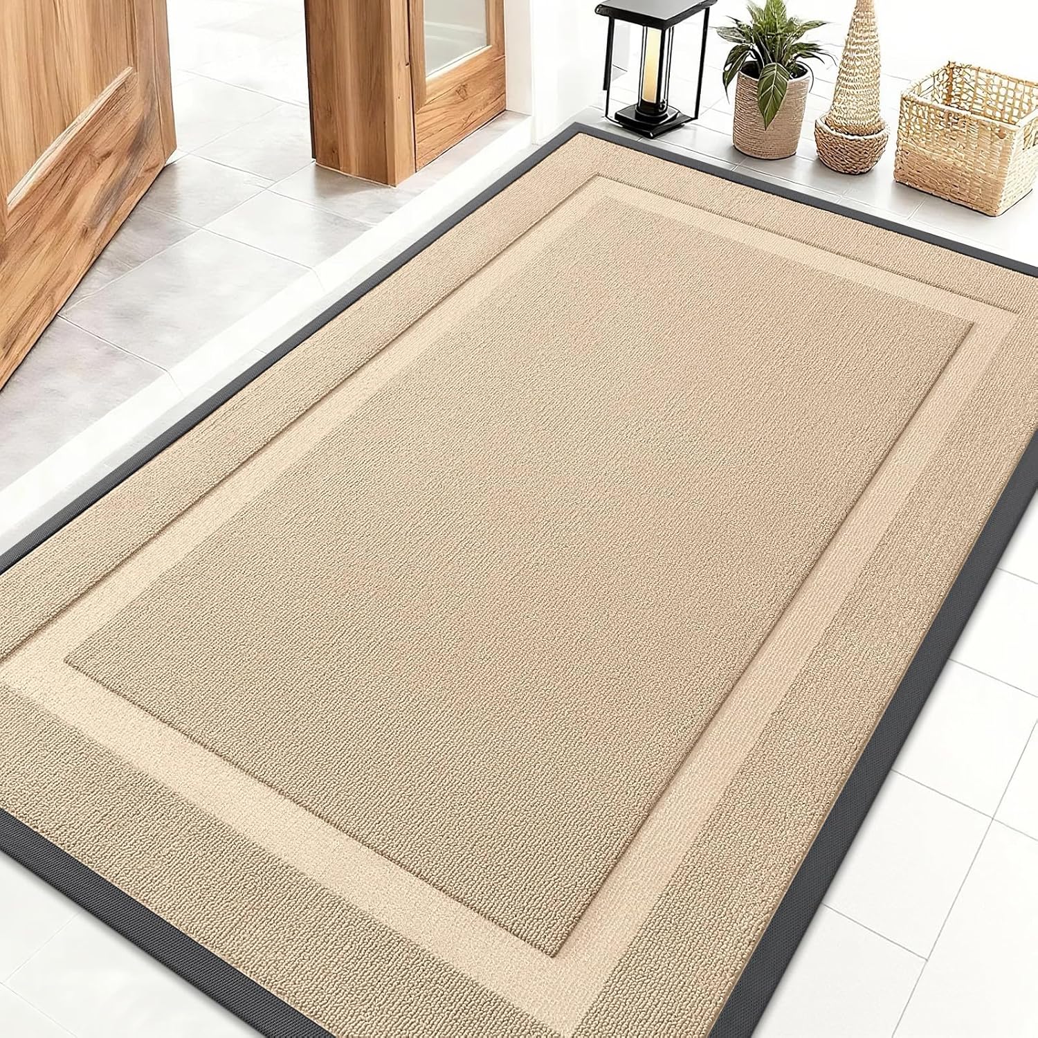 OLANLY Waterproof Front Door Mat - All-Season Indoor/Outdoor Doormat, Easy Clean, 47x32, Off-White