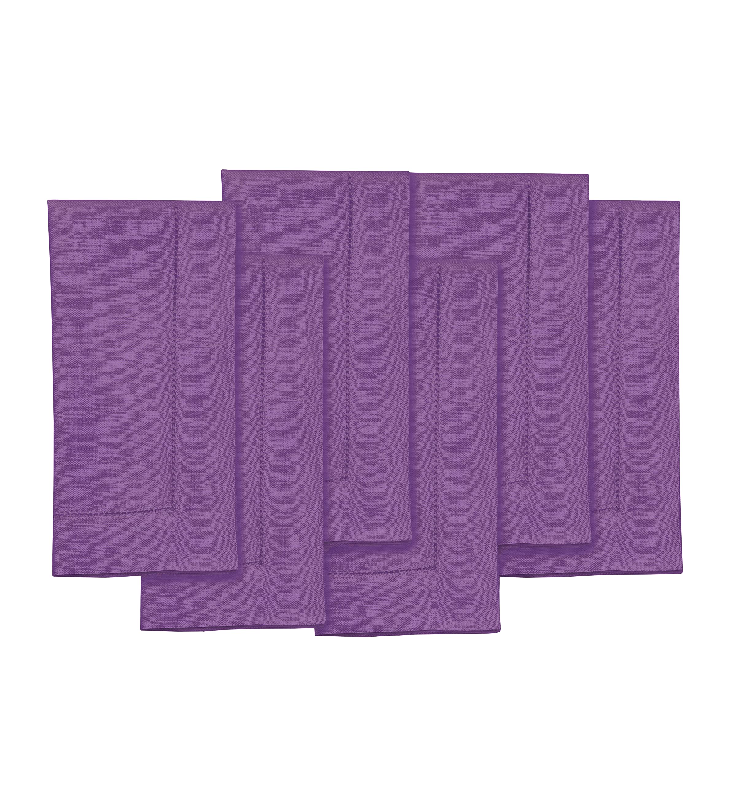 Solino Home Purple Linen Napkins Set of 6-100% Pure Linen Hemstitch Dinner Napkins 20 x 20 Inch for Mothers Day, Spring, Summer - Classic Hemstitch