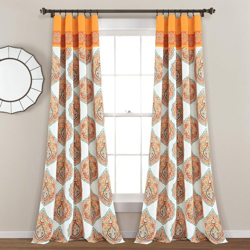 Lush Decor Harley Light Filtering Window Curtain Panels Pair 52" W x 84" L, Tangerine - Boho Curtains for Living Room - Maximalist Bedroom Curtains