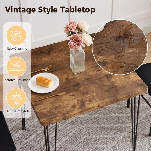 VECELO 3-Piece Dining Table Set for Home Kitchen Small Space Breakfast Nook, 2 Faux Leather Metal Frame Chairs,Brown,Set for 2