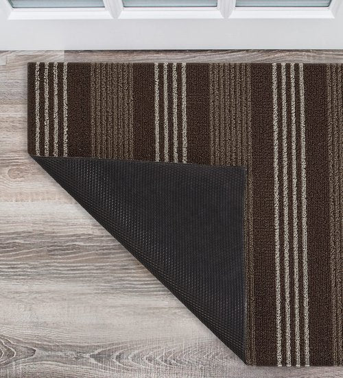 Nautica - PVC Loop Utility Mats | Indoor/Outdoor | Slip-Resistant | Mat for Kitchen, Garage, Laundry Room, Foyer, & More | Stripe Modern Design Doormat | Measures - 16 x 24 | Brown