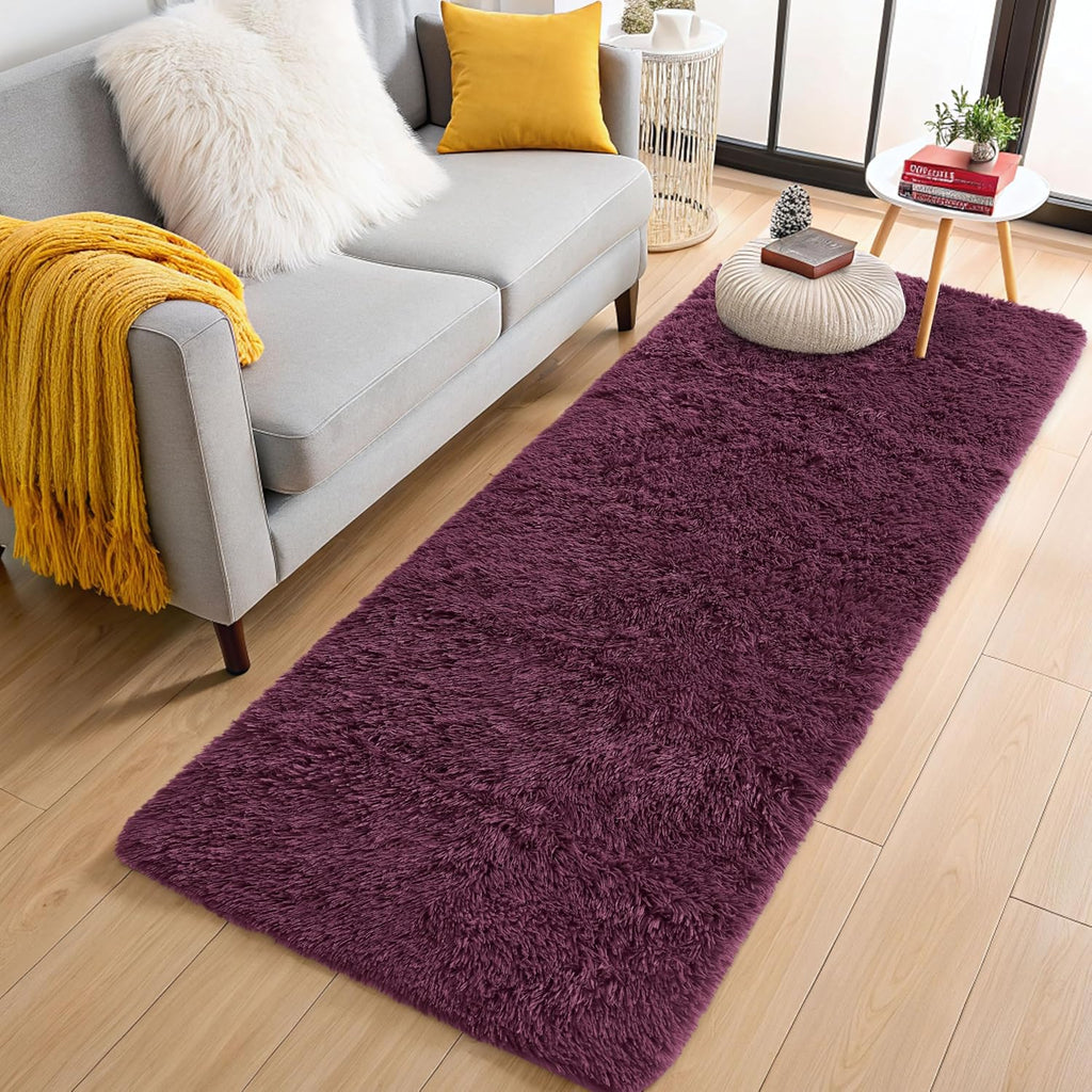 OLANLY Runner Rugs - Soft Fluffy Machine Washable 2x5 for Hallway, Bedroom & Living Room | Burgundy