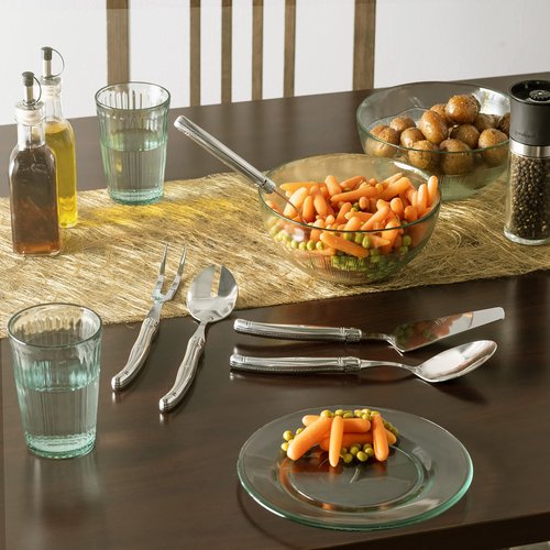 Laguiole Hostess Serving Utensils Sets (Stainless Steel) — 2 Serving Spoons 1 Slotted Spoon 1 Serving Fork & 1 Pie Server — Stainless Steel Flatware Set — Silverware Set Dishwasher Safe