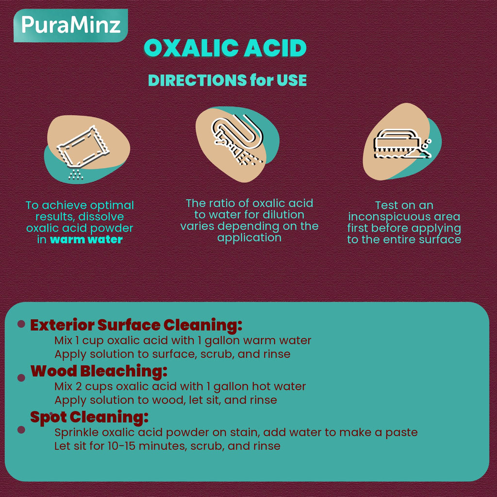 Oxalic Acid (2 lbs) 99.6% Pure - Multipurpose Cleaner and Stain Remover for Wood | Metal | Stone | Concrete - Rust Remover - Wood Restorer - Deck Cleaner - (C2H2O4) - Durable Resealable Packaging.