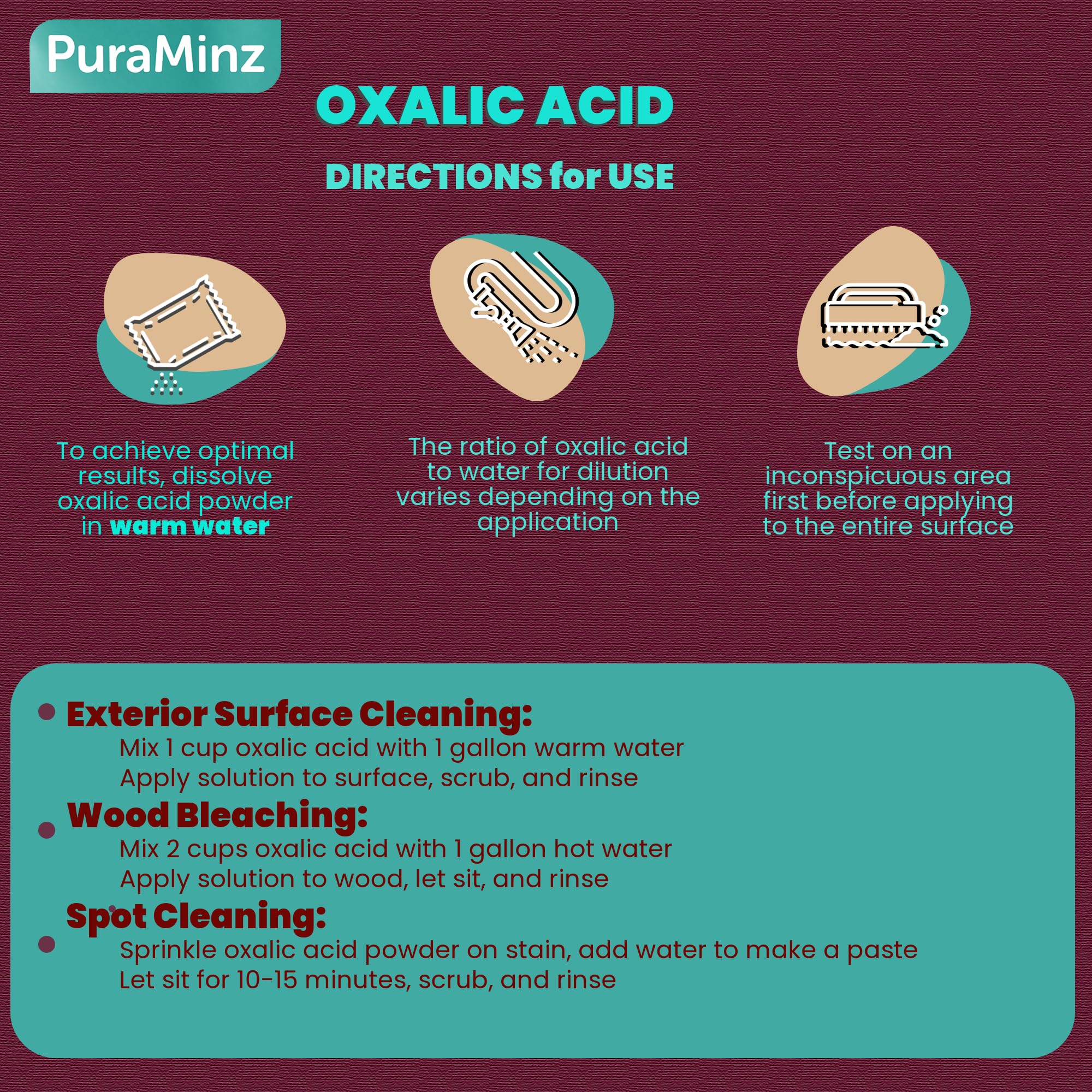 Oxalic Acid (2 lbs) 99.6% Pure - Multipurpose Cleaner and Stain Remover for Wood | Metal | Stone | Concrete - Rust Remover - Wood Restorer - Deck Cleaner - (C2H2O4) - Durable Resealable Packaging.