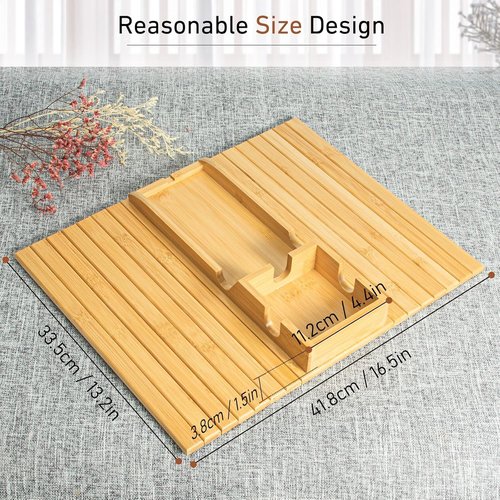 Yoshiky Bamboo Couch Armrest Table, Couch Arm Tray with Removable Couch Cup Holder, 2 in 1 Design Foldable Anti-Slip Bamboo Couch Tray and Sofa Cup Holder for Drink