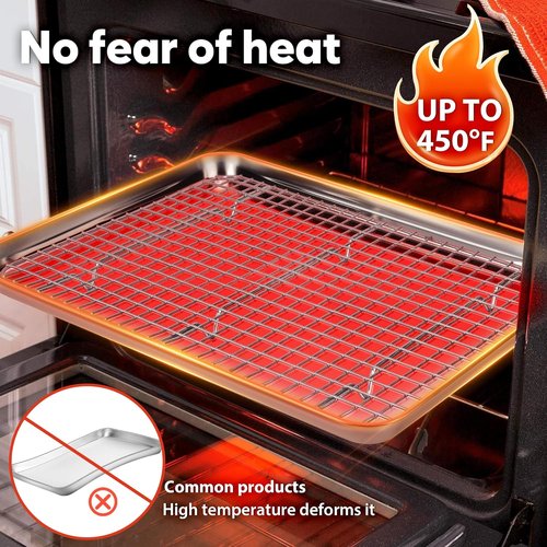 Fire More Stainless Steel Baking Sheet & Cooling Rack Set - 2 Cookie Sheets & 2 Racks, Nonstick, Heavy Duty, 12.4 x 9.6 x 1 Inch