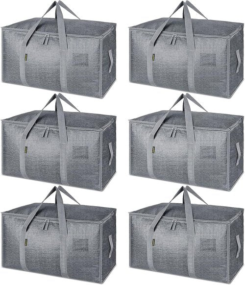 BALEINE Oversized Moving Bags - Heavy-Duty Storage Totes with Reinforced Handles | Winter Grey, 6-Pack