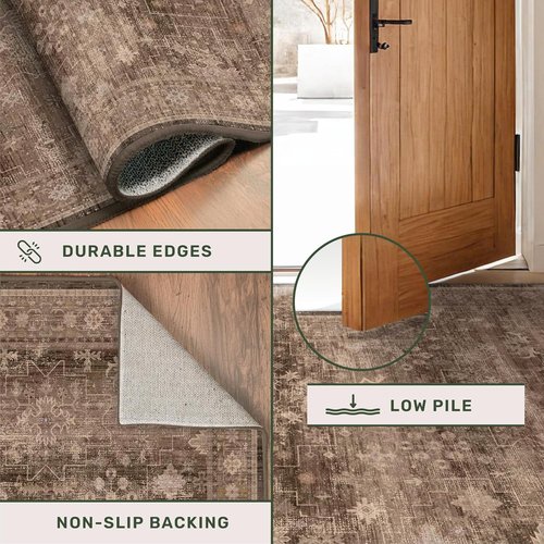 Hazo Haus Brown 9x12 Living Room Rug - Vintage Western Design | Washable Non-Slip Area Rug for Dining & Bedroom
