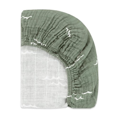 Babyletto 100% Organic Cotton Mini Crib Sheet, GOTS-Certified, Fitted 360°, Ultra-Soft and Breathable Muslin - Ocean Waves