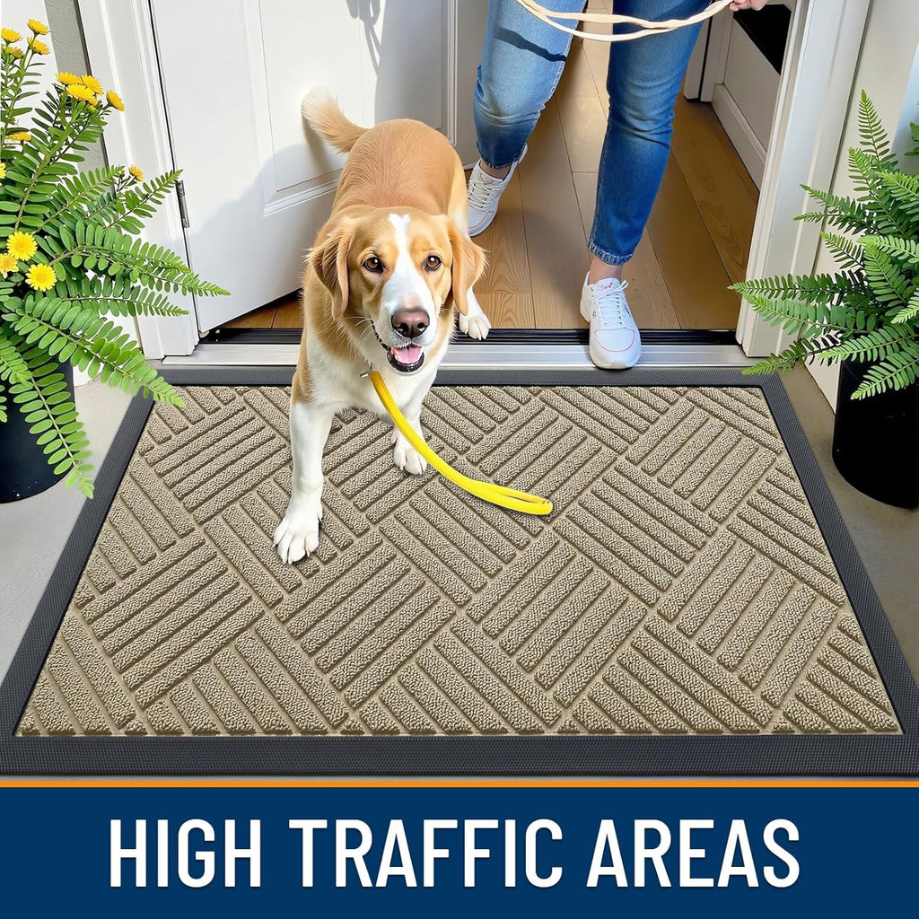 OLANLY Heavy-Duty Front Door Mat - Absorbent Natural Rubber, Non-Slip, 47x32, Beige Diamond Design