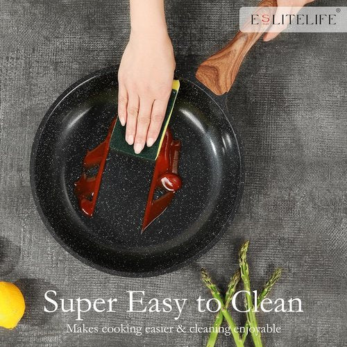 Eslite Life Nonstick Cookware Set - 12 Pcs Granite Coating Pots & Pans | PFOA Free, All Stovetops Compatible, Black