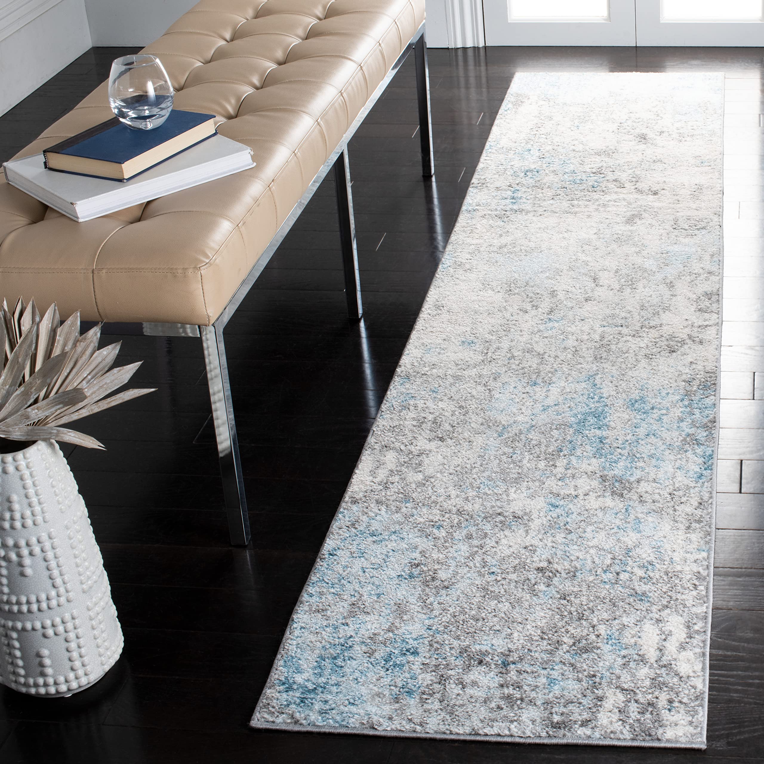 SAFAVIEH Tulum Collection Runner Rug - 2' x 15', Grey & Blue, Modern Abstract Design, Non-Shedding & Easy to Clean, Ideal for Living Room, Hallway, Foyer, Bedroom (TUL207F)